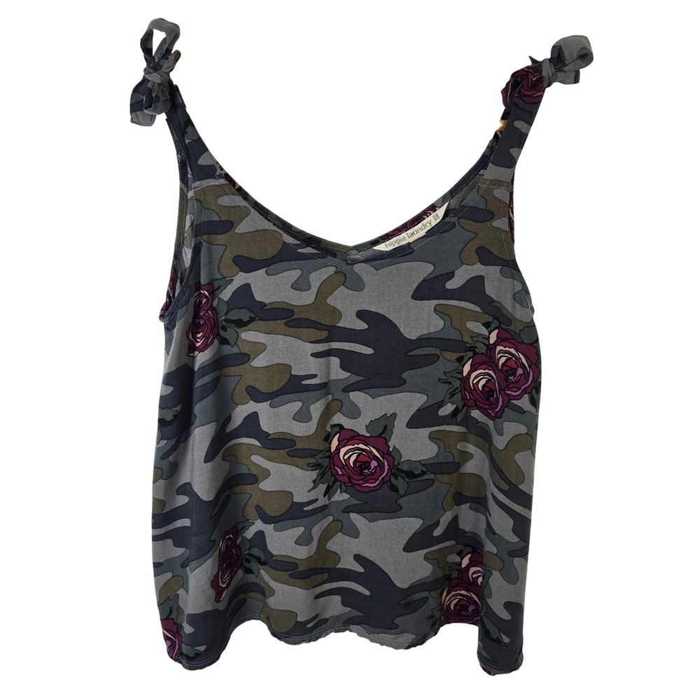 Hippie‎ Laundry Camouflage Rose Print Tie Shoulder Tank Top Womens Size S